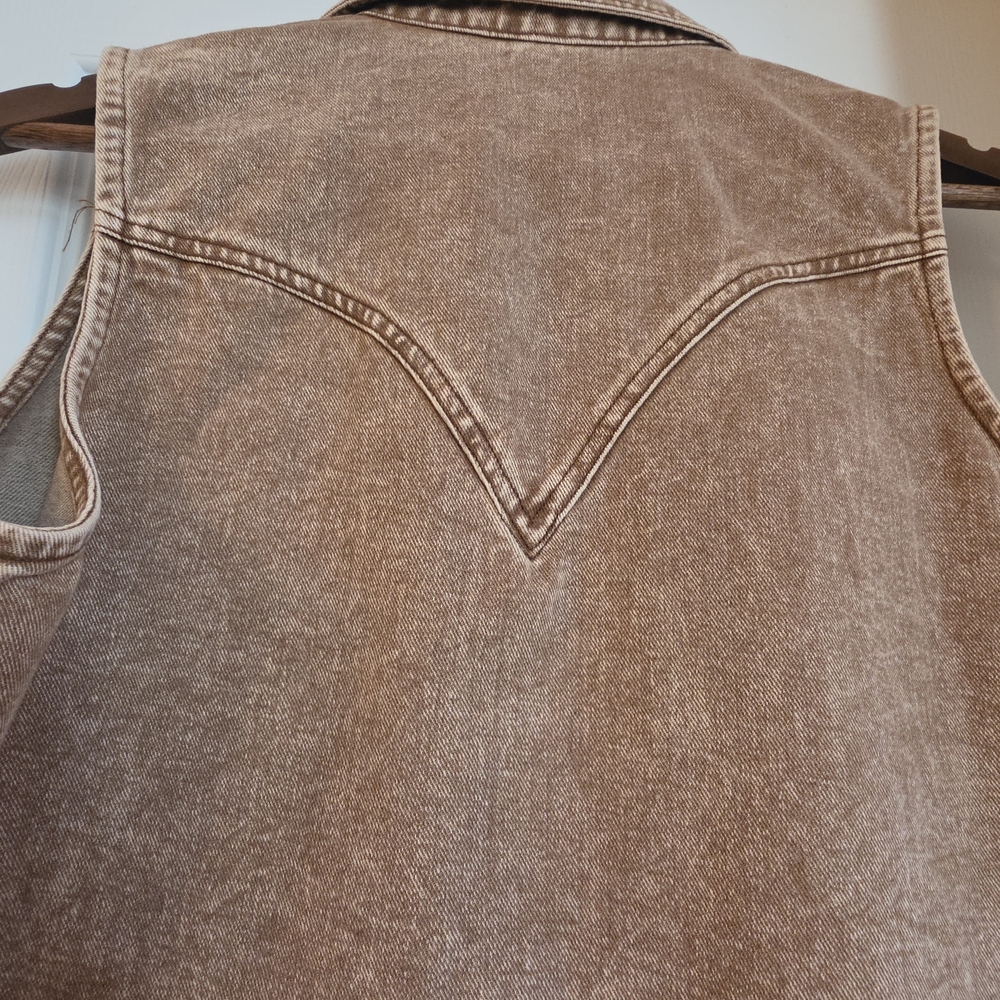 Lucky & Blessed Washed Brown Sleeveless Denim Vest - Picture 2 of 6